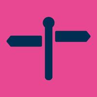 A graphic of a sign post with two signs going in opposing directions