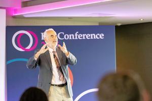 A photo of Professor David Spiegelhalter speaking on stage