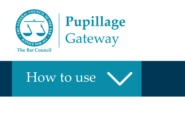 A graphic of the Pupillage Gateway logo with text 'How to use' underneath like it's on a website navigation